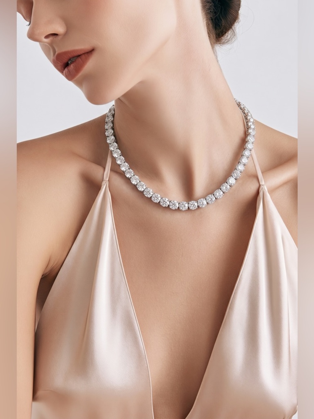 Moissanite Tennis Necklace Silver 5mm 22in Round Cut 46.75CTW VVSD Color